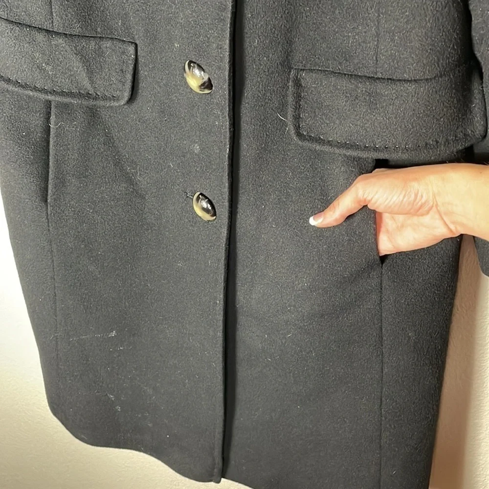 Fleurette Black Wool Cashmere Button Front Winter Coat Longline